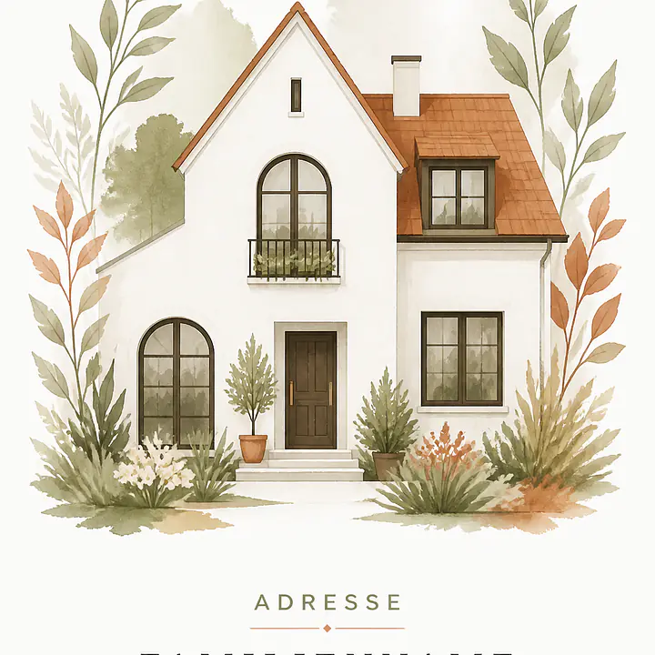 Hausportrait mit Adresse – architektonische Gouache primary image