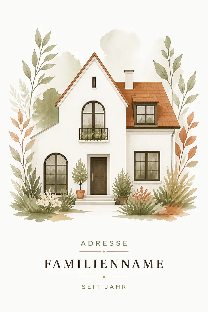 Hausportrait mit Adresse – architektonische Gouache