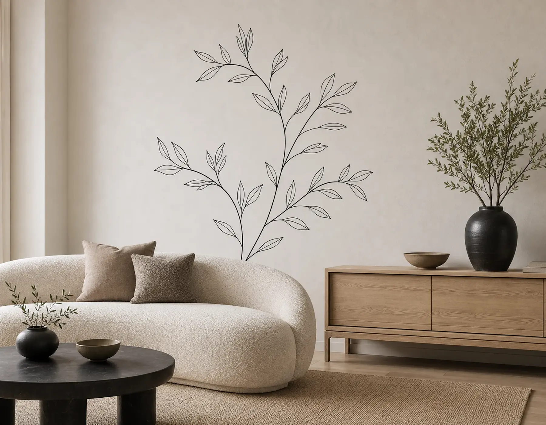 Wohnzimmer mit botanischem Wandtattoo