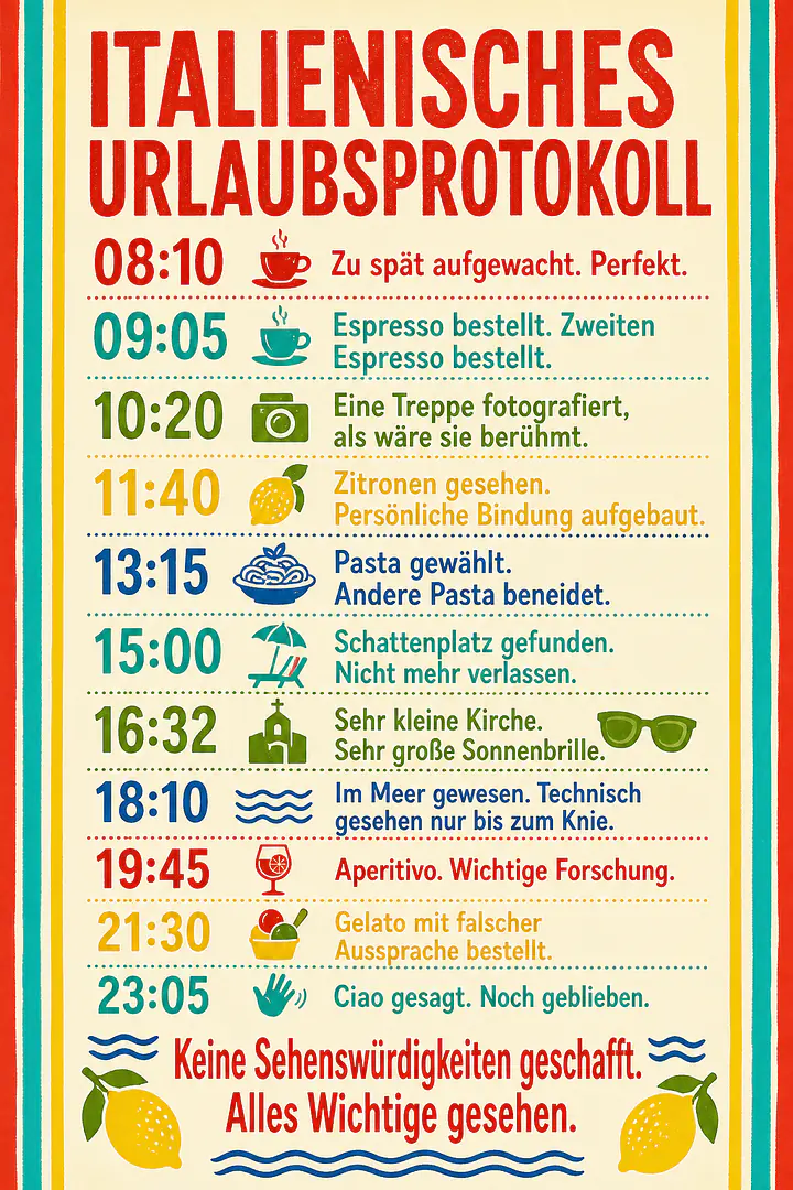 ITALIENISCHES URLAUBSPROTOKOLL