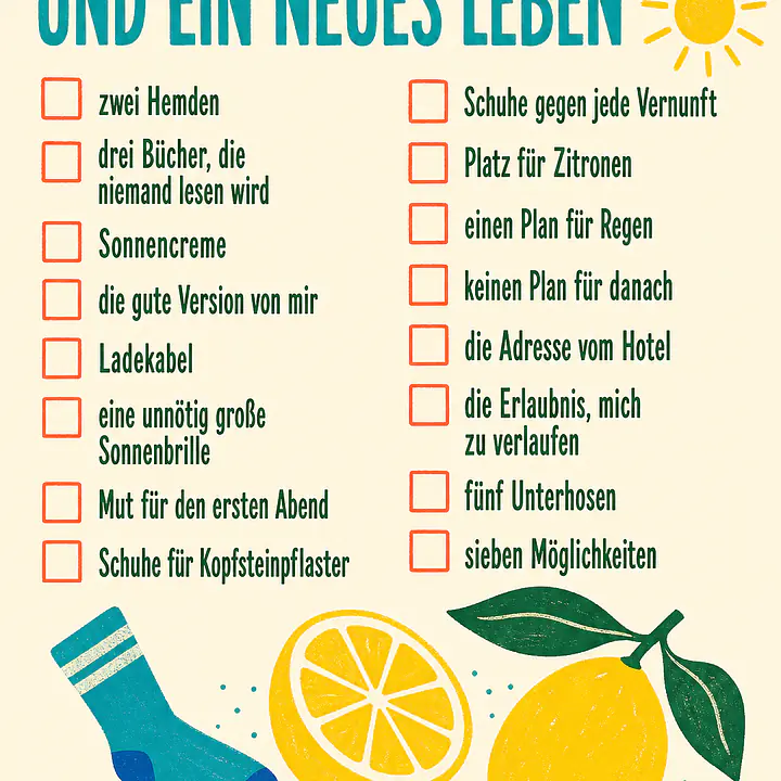 PACKLISTE FÜR FÜNF TAGE UND EIN NEUES LEBEN primary image