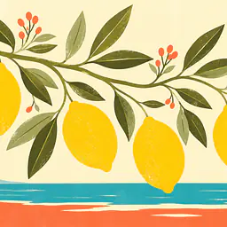 Sorrento Lemon Branch – Mediterranes Retro-Wandbild