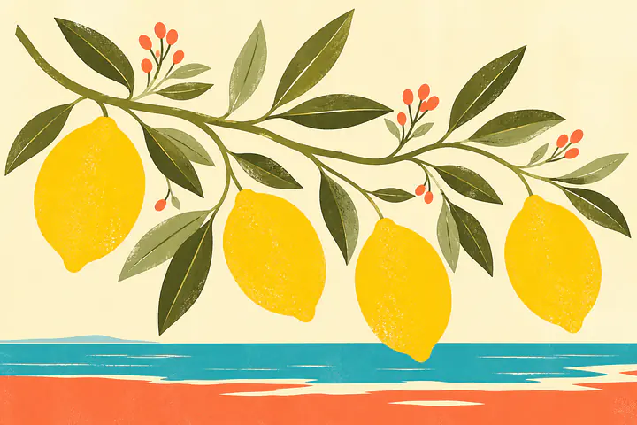Sorrento Lemon Branch – Mediterranes Retro-Wandbild