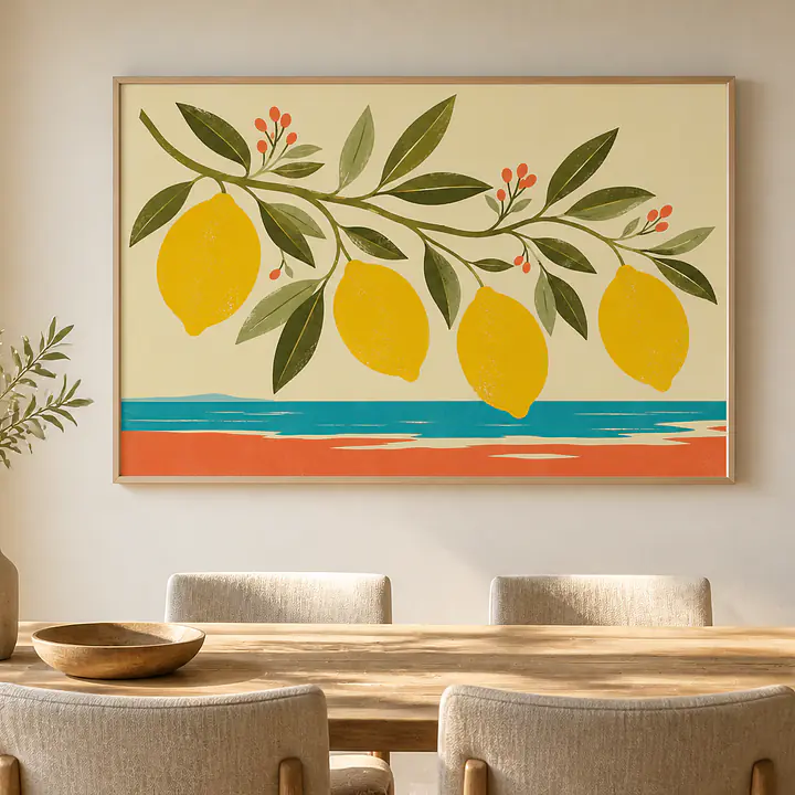 Sorrento Lemon Branch – Mediterranes Retro-Wandbild secondary image