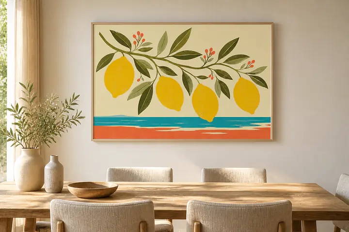 Sorrento Lemon Branch – Mediterranes Retro-Wandbild