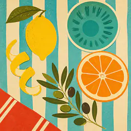 Citrus Table No. 1 – Mediterranes Retro-Wandbild