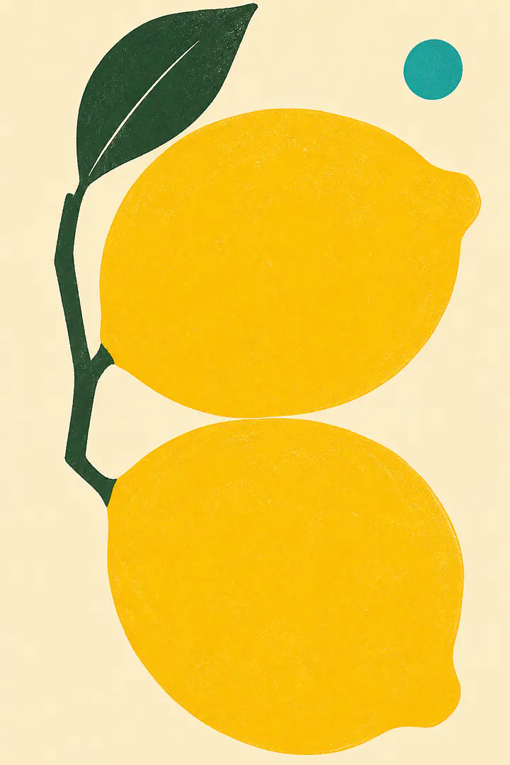 Yellow Lemon Duo – Mediterranes Retro-Wandbild