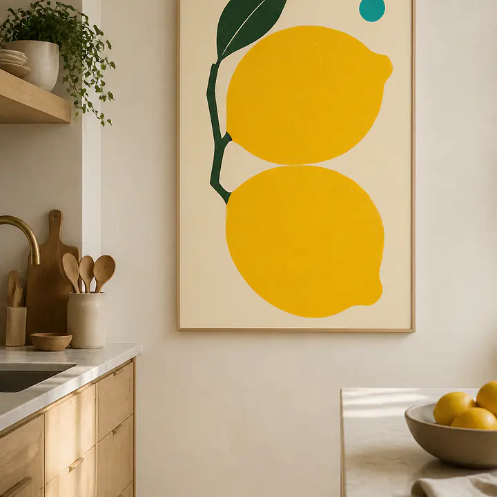 Yellow Lemon Duo – Mediterranes Retro-Wandbild secondary image