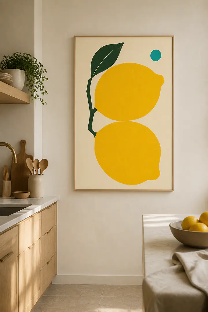 Yellow Lemon Duo – Mediterranes Retro-Wandbild