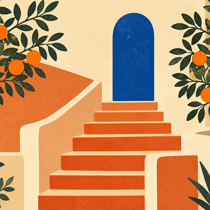Orange Grove Steps – Mediterranes Retro-Wandbild primary image