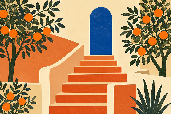 Orange Grove Steps – Mediterranes Retro-Wandbild