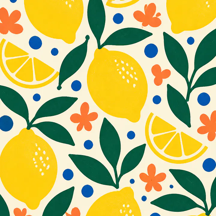 Lemon Tile Dance – Mediterranes Retro-Wandbild primary image
