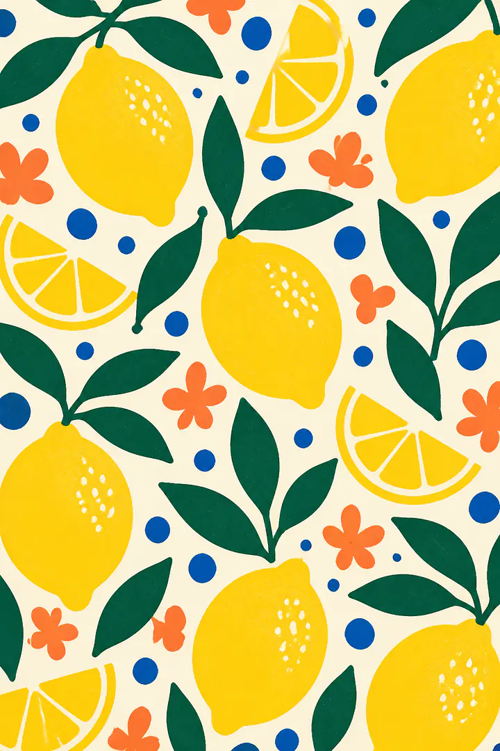 Lemon Tile Dance – Mediterranes Retro-Wandbild