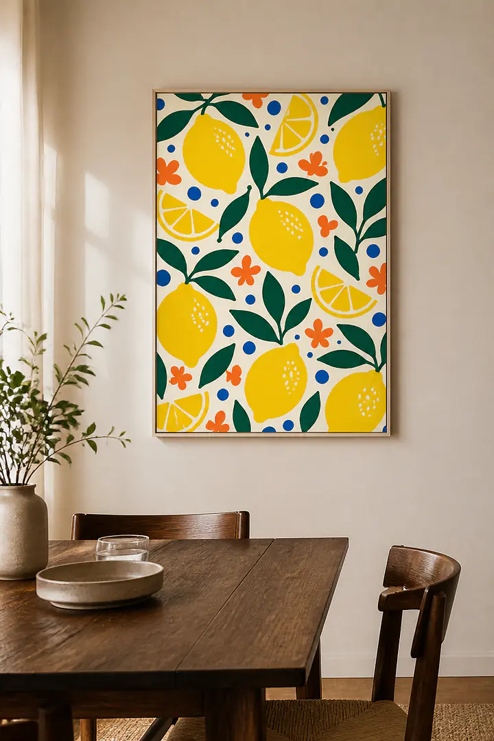 Lemon Tile Dance – Mediterranes Retro-Wandbild