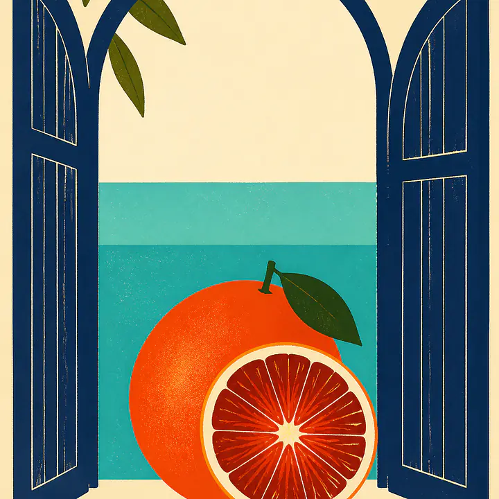 Blood Orange Window – Mediterranes Retro-Wandbild primary image