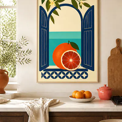 Blood Orange Window – Mediterranes Retro-Wandbild secondary image