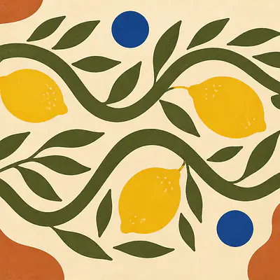 Olive Lemon Ribbon – Mediterranes Retro-Wandbild primary image