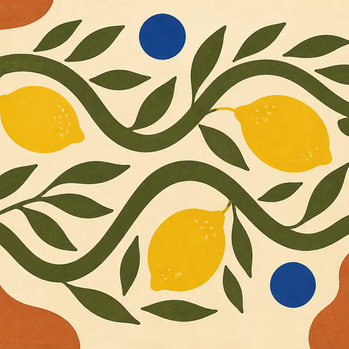 Olive Lemon Ribbon – Mediterranes Retro-Wandbild primary image