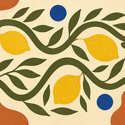 Olive Lemon Ribbon – Mediterranes Retro-Wandbild