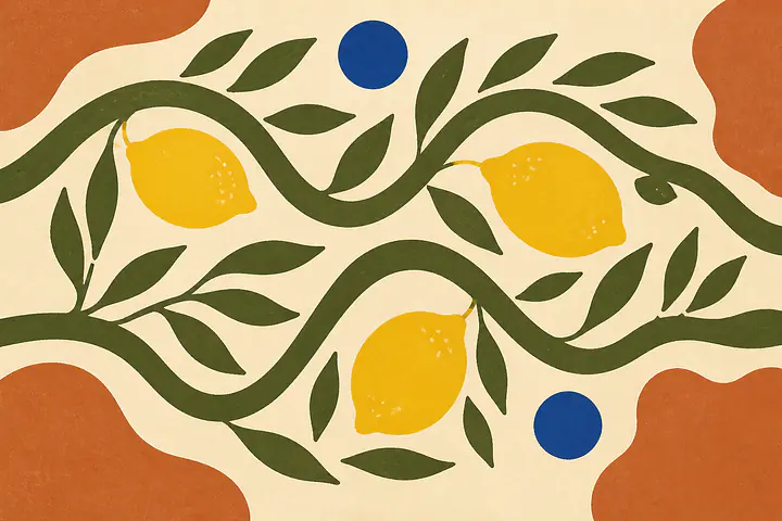 Olive Lemon Ribbon – Mediterranes Retro-Wandbild