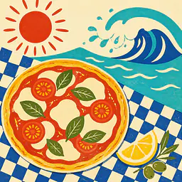 Pizza by the Sea – Mediterranes Retro-Wandbild
