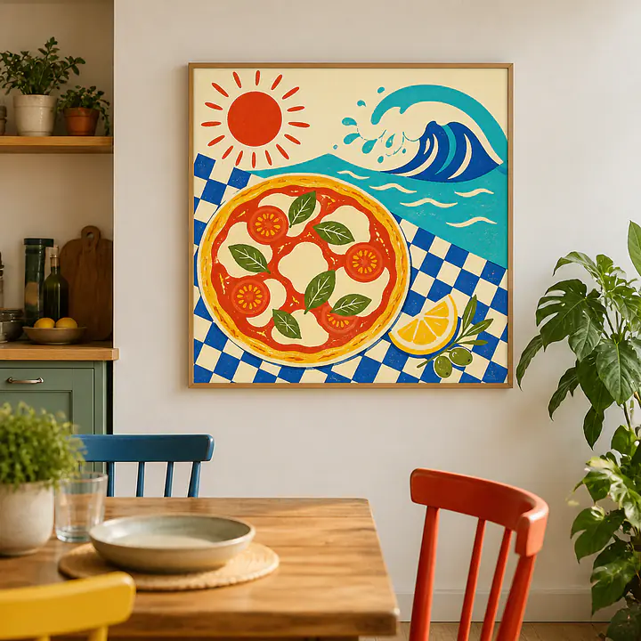 Pizza by the Sea – Mediterranes Retro-Wandbild secondary image
