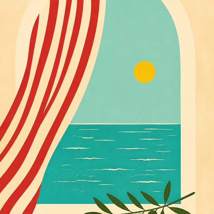 Window to Turquoise – Mediterranes Retro-Wandbild primary image