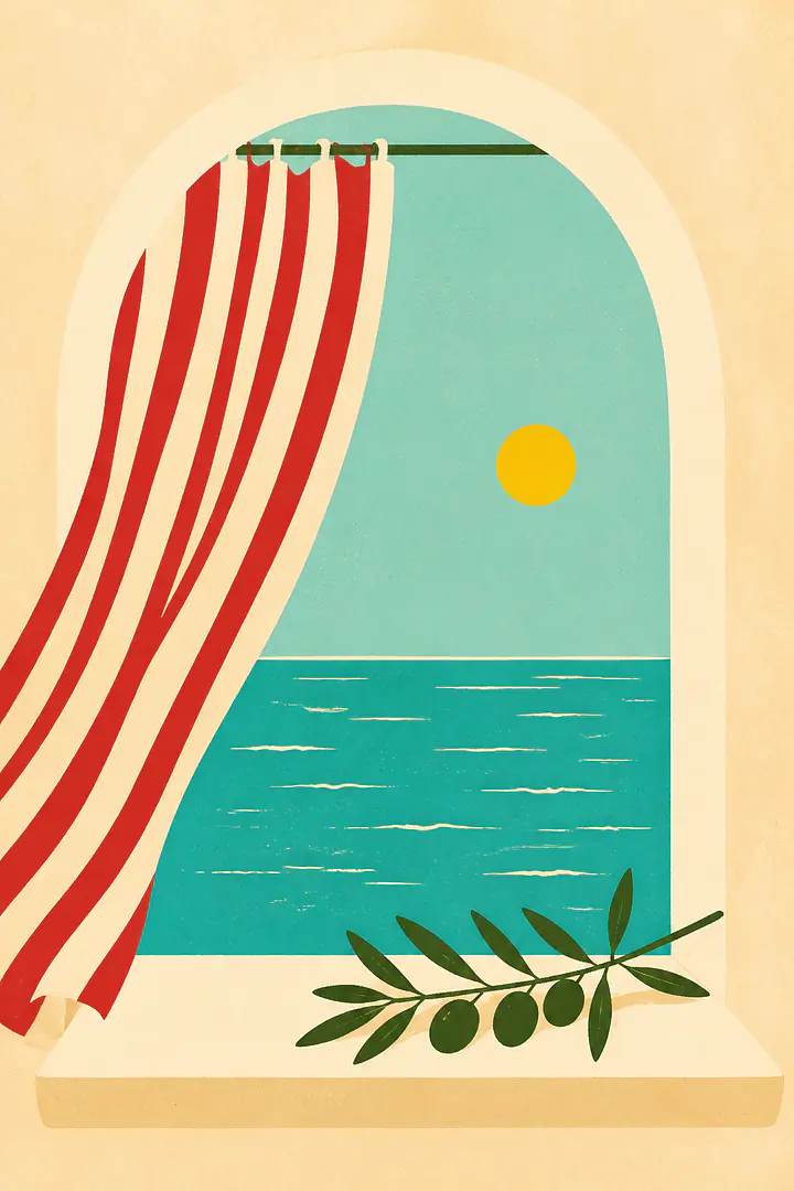 Window to Turquoise – Mediterranes Retro-Wandbild