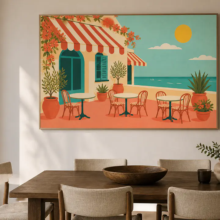 Coastal Café Noon – Mediterranes Retro-Wandbild secondary image