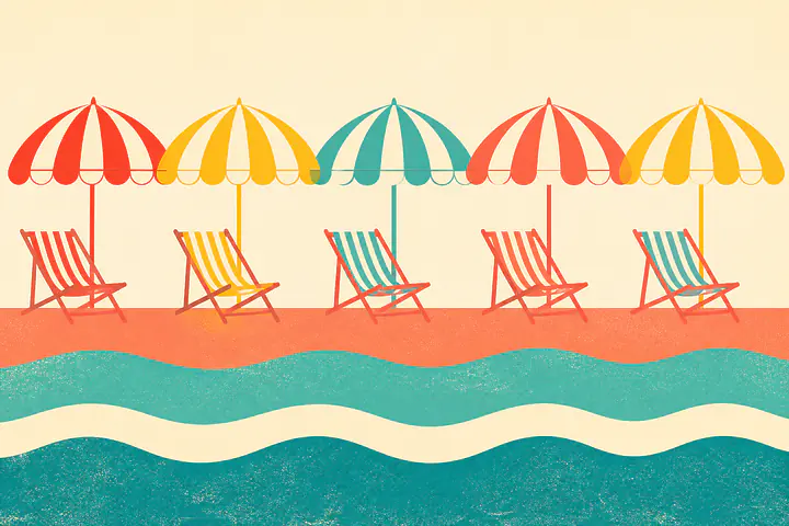 Striped Beach Day – Sonnenschirme am Meer
