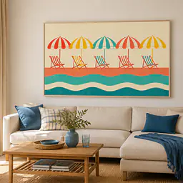 Striped Beach Day – Sonnenschirme am Meer
