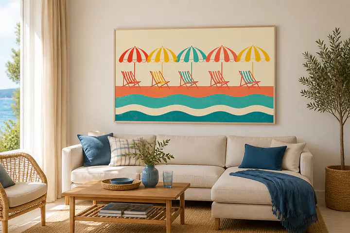 Striped Beach Day – Sonnenschirme am Meer