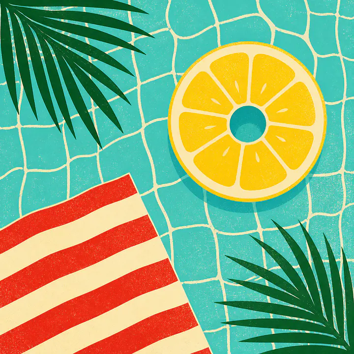 Poolside Lemon – Mediterranes Retro-Wandbild primary image