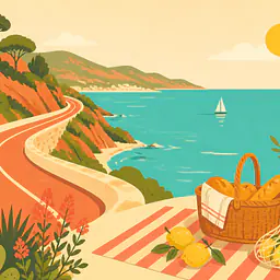Coast Road Picnic – Mediterranes Retro-Wandbild