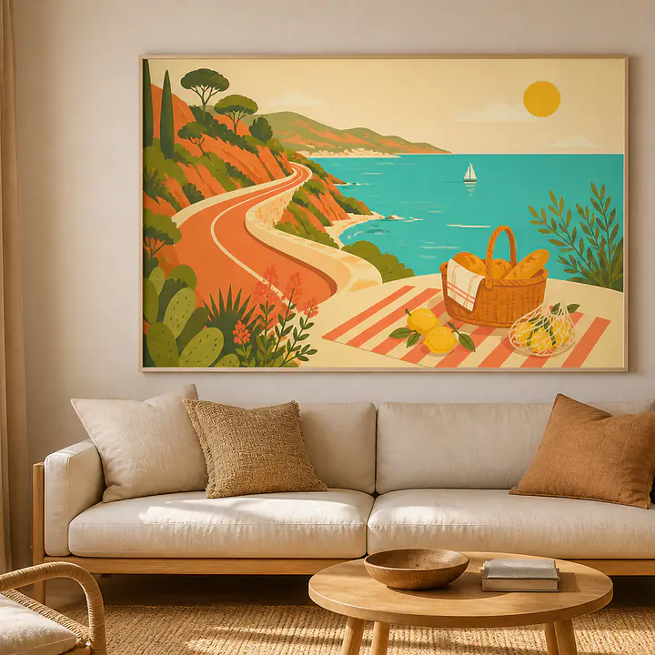 Coast Road Picnic – Mediterranes Retro-Wandbild secondary image