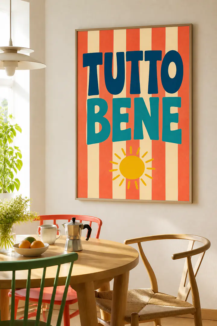 TUTTO BENE – Mediterranes Retro-Wandbild