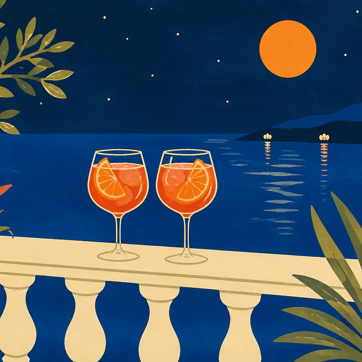 Night Aperitivo Coast – Mediterranes Retro-Wandbild primary image