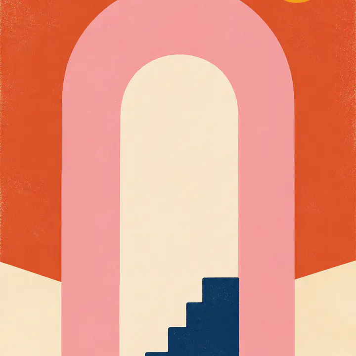 Pink Portal – Mediterranes Retro-Wandbild primary image