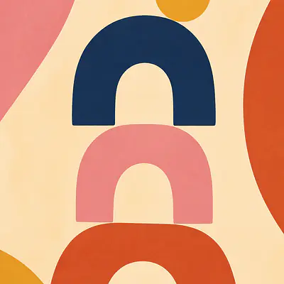 Blue Arch Balance – Mediterranean Retro Wall Art primary image
