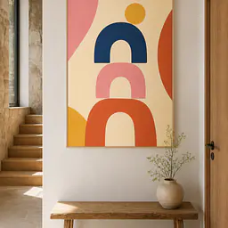 Blue Arch Balance – Mediterranean Retro Wall Art