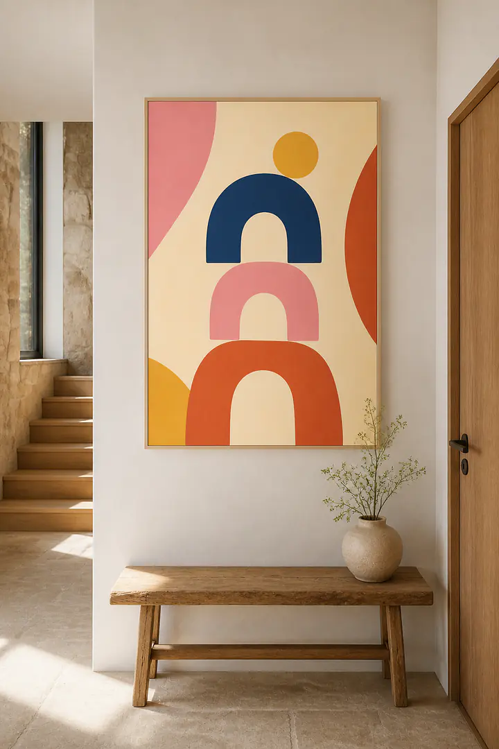 Blue Arch Balance – Mediterranean Retro Wall Art