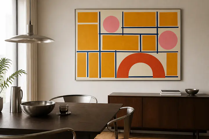 Saffron Grid – Mediterranes Retro-Wandbild