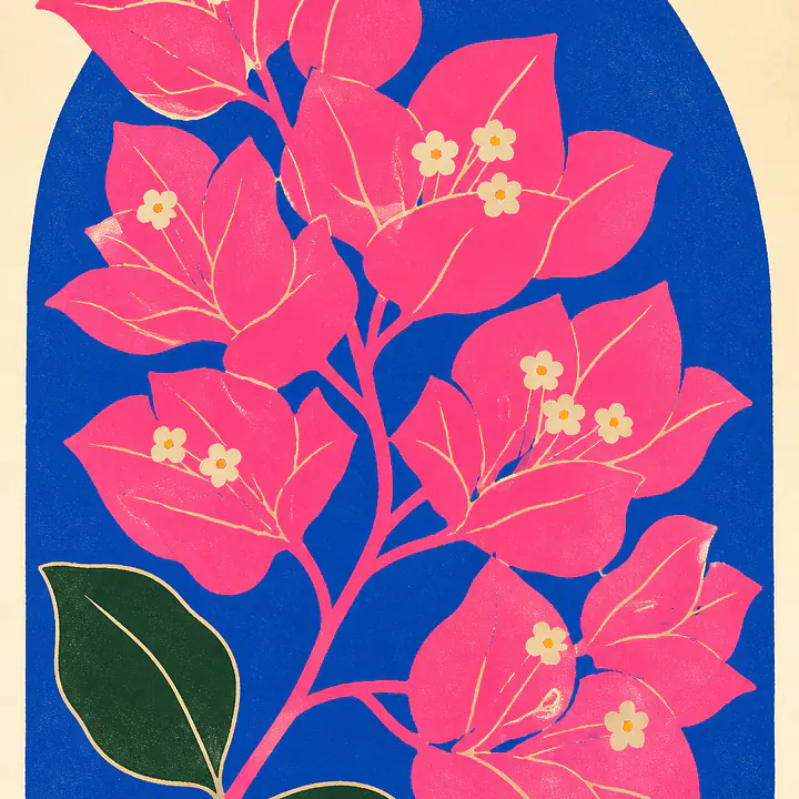 Bougainvillea Blue — Mediterranes Retro-Wandbild primary image
