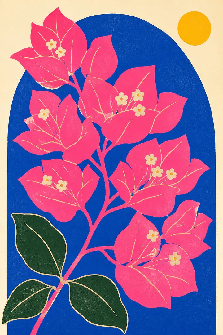 Bougainvillea Blue — Mediterranean Retro Wall Art