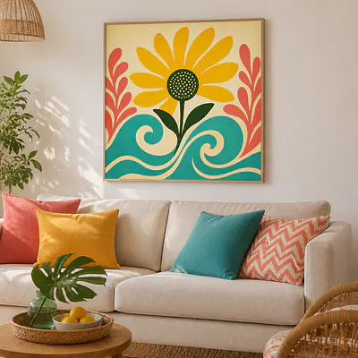 Sunflower Wave – Mediterranes Retro-Wandbild secondary image
