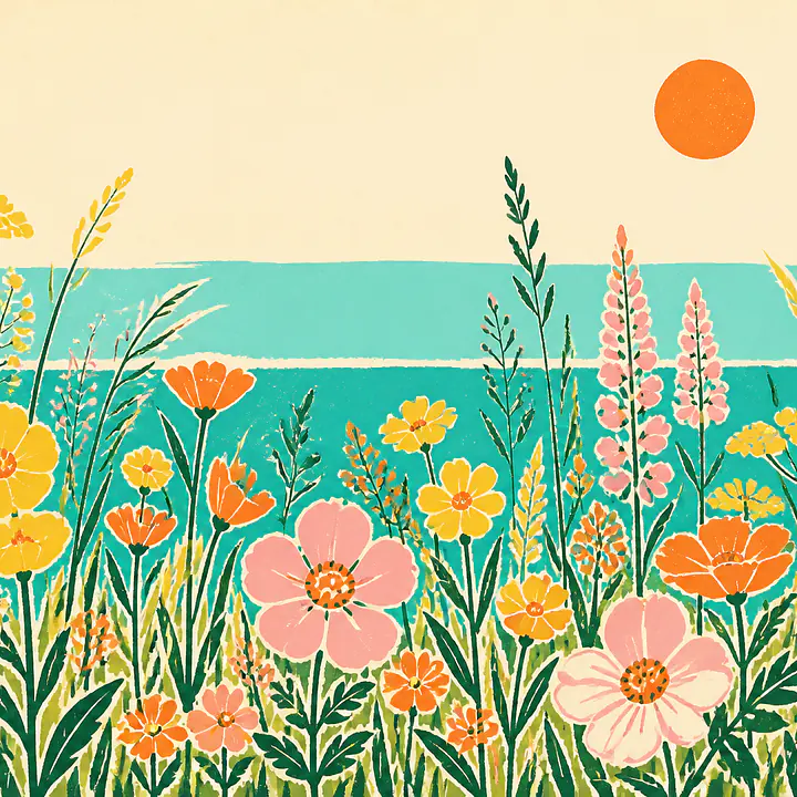 Wildflower Coast – Mediterranes Retro-Wandbild primary image