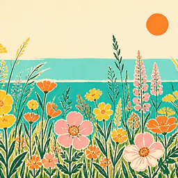 Wildflower Coast – Mediterranes Retro-Wandbild