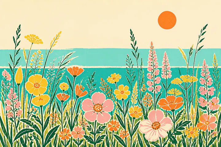 Wildflower Coast – Mediterranes Retro-Wandbild
