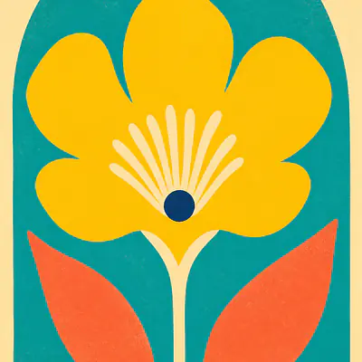 Yellow Blossom Arch – Mediterranes Retro-Wandbild primary image