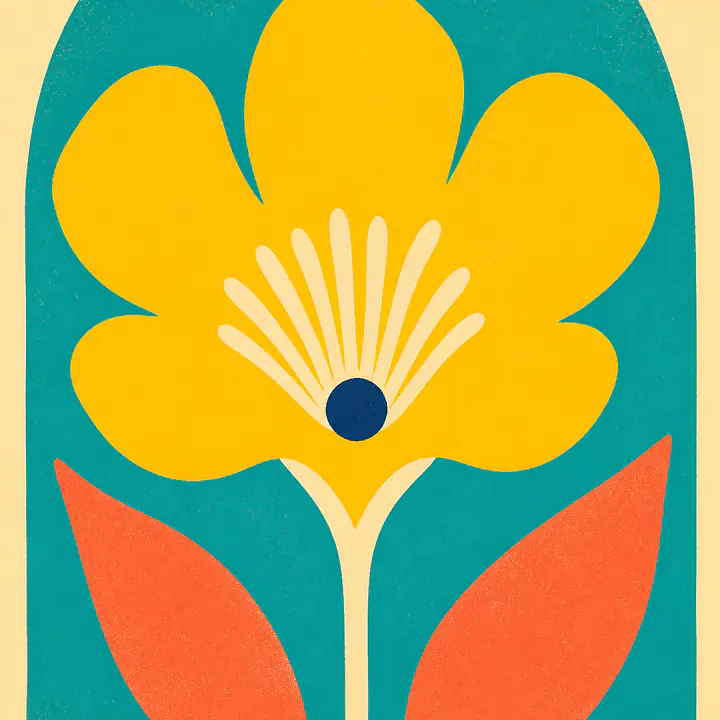 Yellow Blossom Arch – Mediterranes Retro-Wandbild primary image